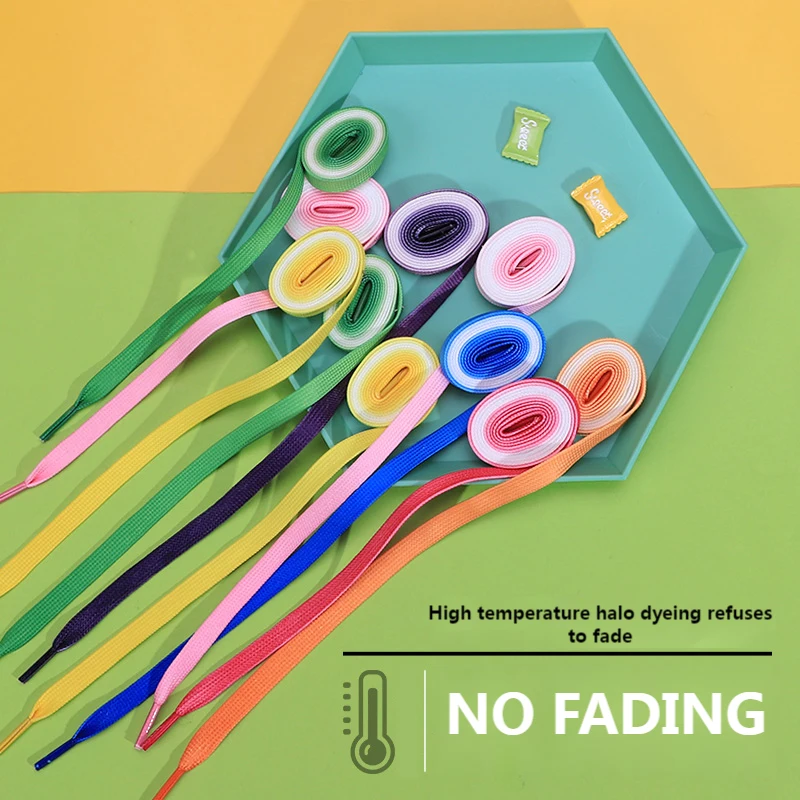 1 Pair Colorful Shoelaces Candy Gradient Party Camping Boots Shoe Laces Canvas Strings Camping Silk Shoelace 90/120CM Length