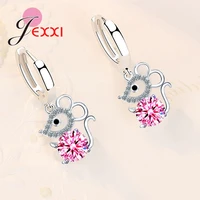 sweet 925 sterling silver new fashion woman jewelry drop earrings cubic zircon crystal mouse dangle earrings birthday gift