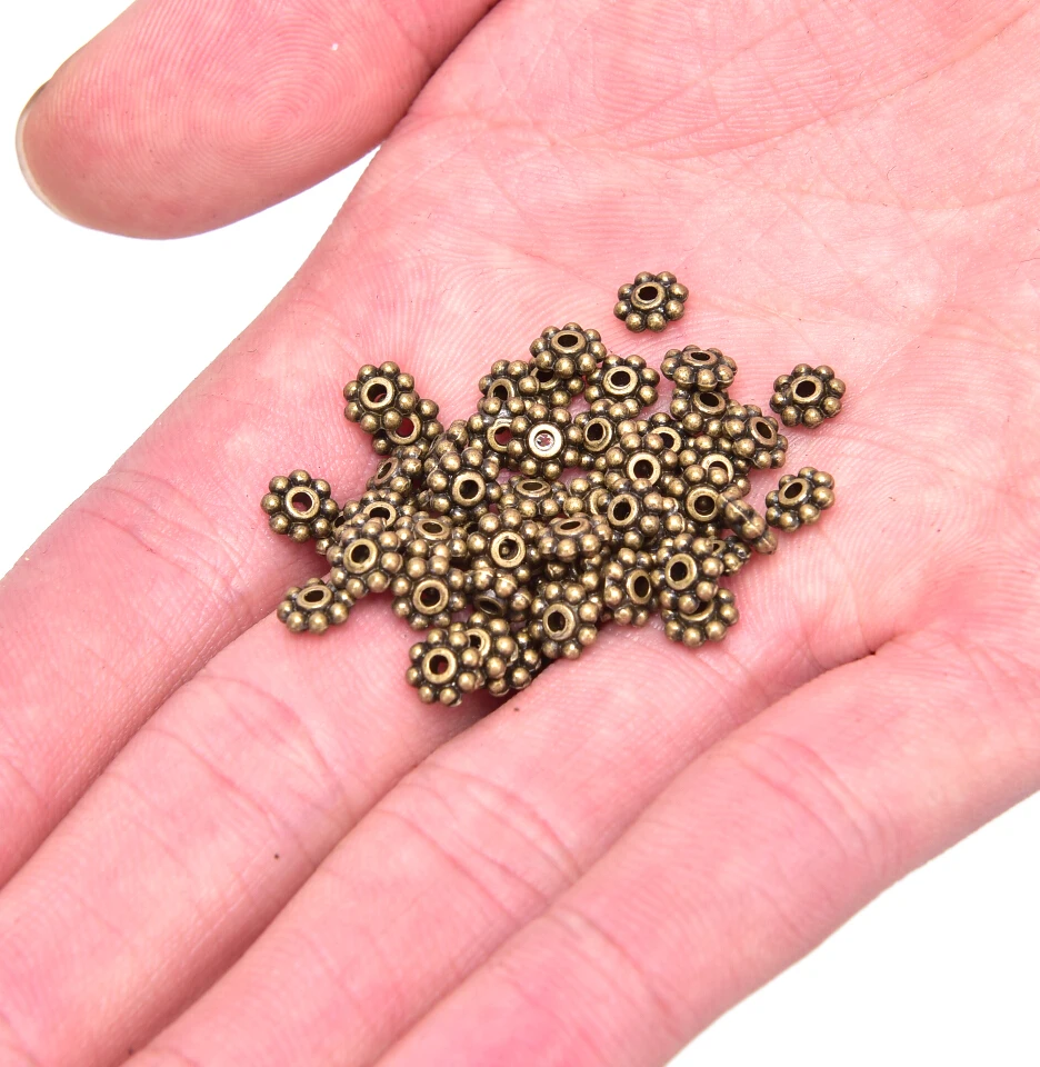 100pcs Round Metal Wheel Spacers Beads 6mm Tibetan Silver Flower Spacer For Jewelry Making | Украшения и аксессуары