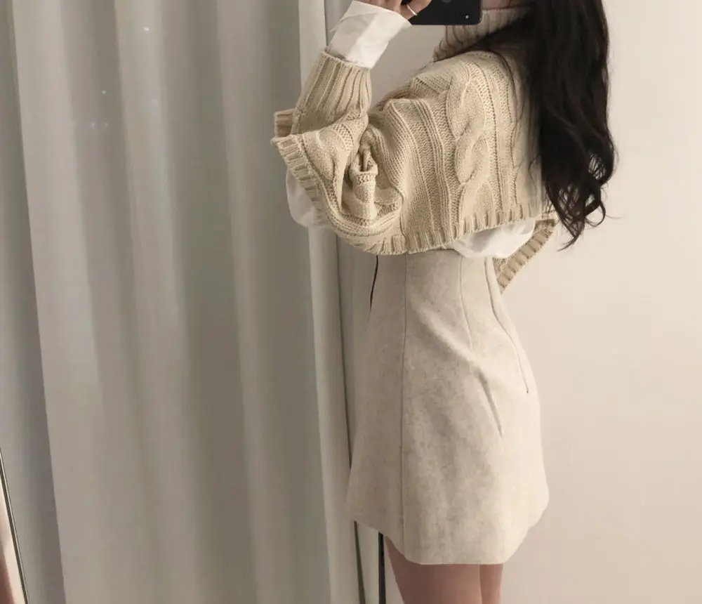 WHITNEY WANG 2019 Autumn Winter Fashion Streetwear Split Sleeve Turtleneck Short Sweater Women Jumper sueter mujer invierno | Женская