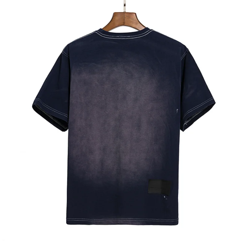 

High quality Welldone new creative navy blue gradient new cotton casual men and women same paragraph short-sleeved T-shirt