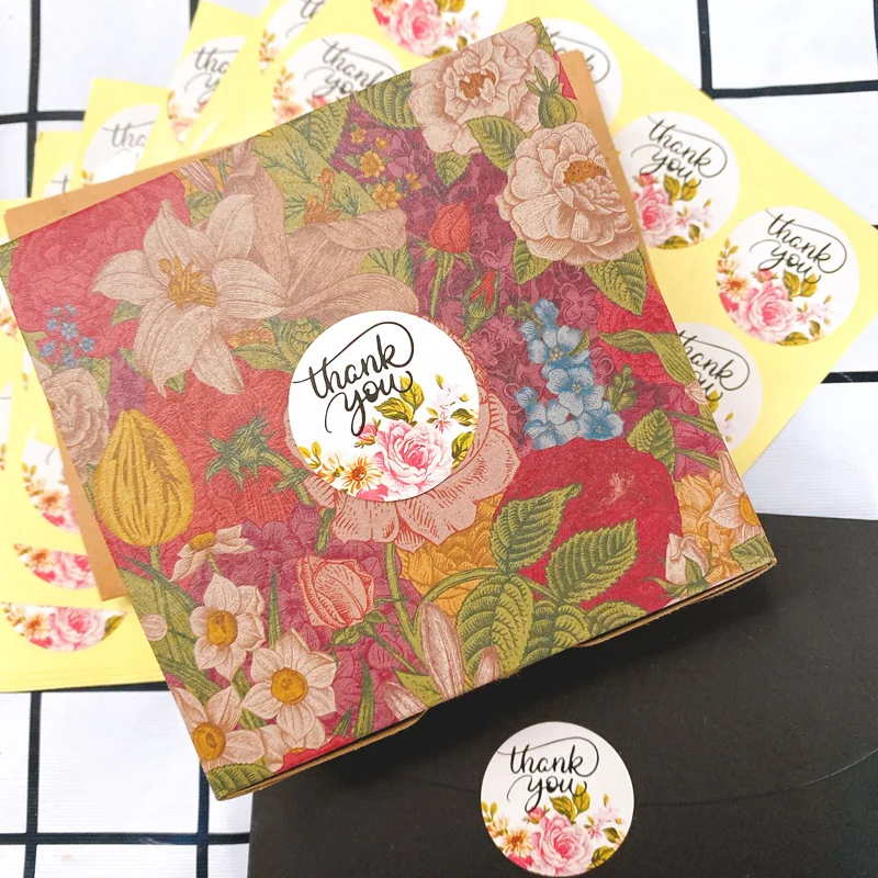 1200pcs/lot Thank you Flower Round Adhesive Handmade Cake Packaging Sealing Label Kraft Sticker Baking DIY Gift Stickers | Канцтовары