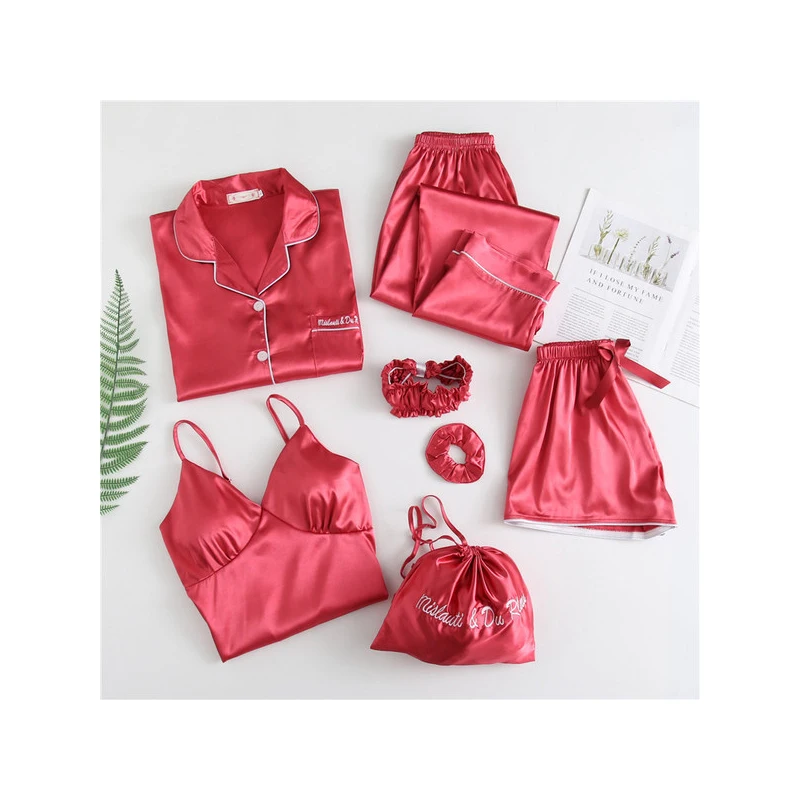 Пижама женская шелковая элегантная комплект из 7 предметов/2 предметов Топ с