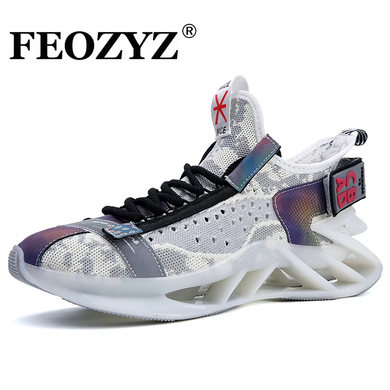 

FEOZYZ New Reflective Running Shoes Men Breathable Fashion Sneakers Knit Upper Trainers Sport Shoes Male