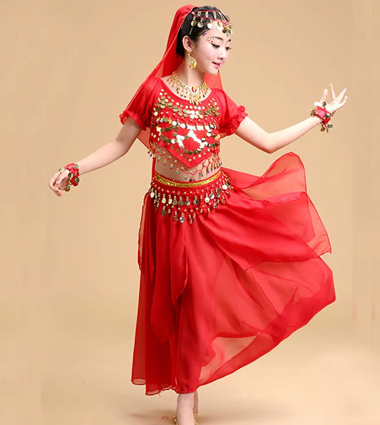 Костюмы для танца живота девочек 4 шт./компл. новые платья восточных танцев