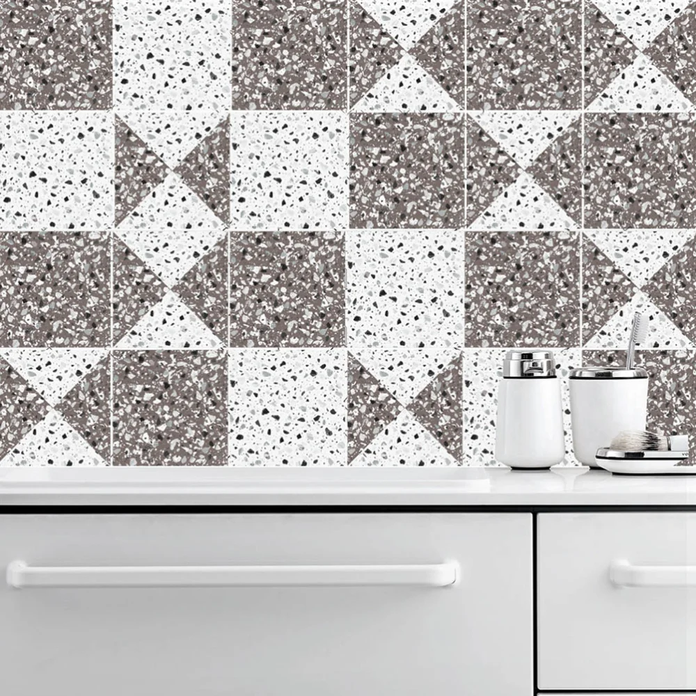 

10pcs Creative Tile Stickers Waterproof Self-Adhesive Decorative Wall Stickers Stylish Wall Ornament for Home Kitchen (10x10cm)