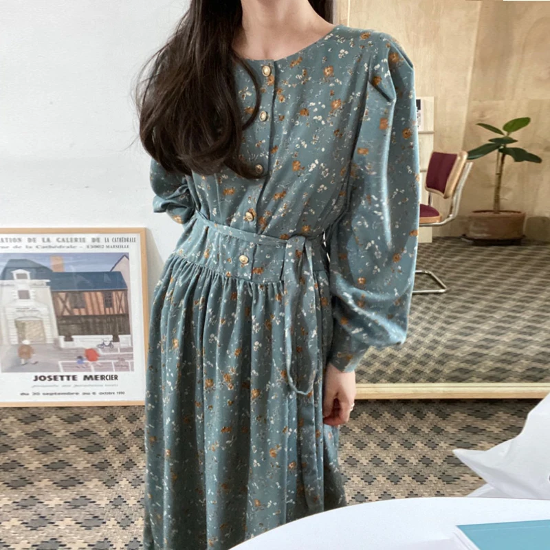 

Женское винтажное платье с цветочным принтом, длинное вечернее платье большого размера с длинным рукавом, Пляжное платье для выпускного ве...