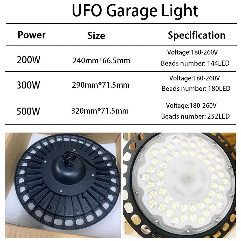 200/300/500W светодиодный гараж светильник 180-260V IP65 UFO промышленный ing склад подвесной