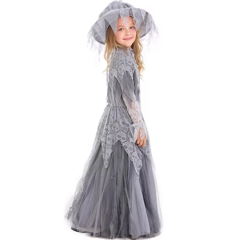 Детский костюм для девочек на Хэллоуин с принтом призрака трупа невесты черепа