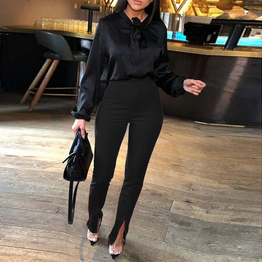 

Women Pure Color Fashion Tight Fitting High Waist Split Pants Pencil Pants Fashion Casual High Quality Pants 2.24