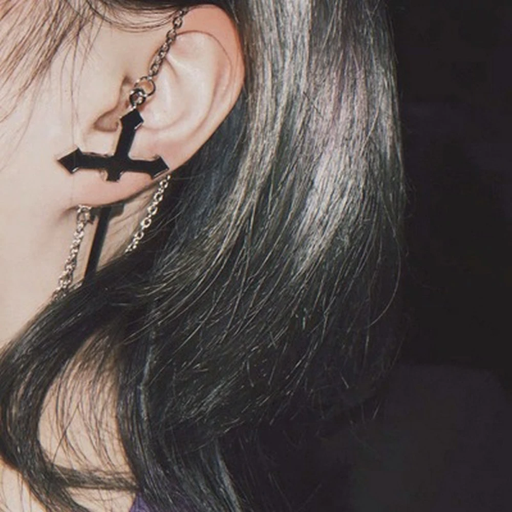 

FSUNION 2021 1PC New Fashion Cross Drop Earrings Long Chain Cross Zipper Drop Earrings Party Punk For Women Men Jewelry Gift