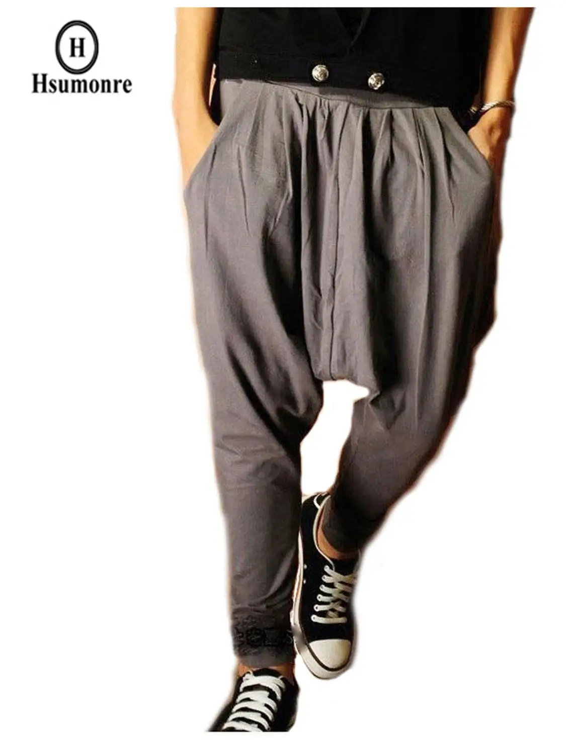 

Unisex Drawstring Harem Pants Hip-hop Dance Sports Pants Low Crotch Tapered Solid Color Baggy Pants Casual Clothing Streetwear