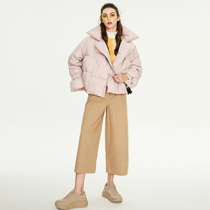 

Winter New British Women's Striped Down Coat Warm Wind-Resistant Jacket Student European American Short-Height Short Down Jacket