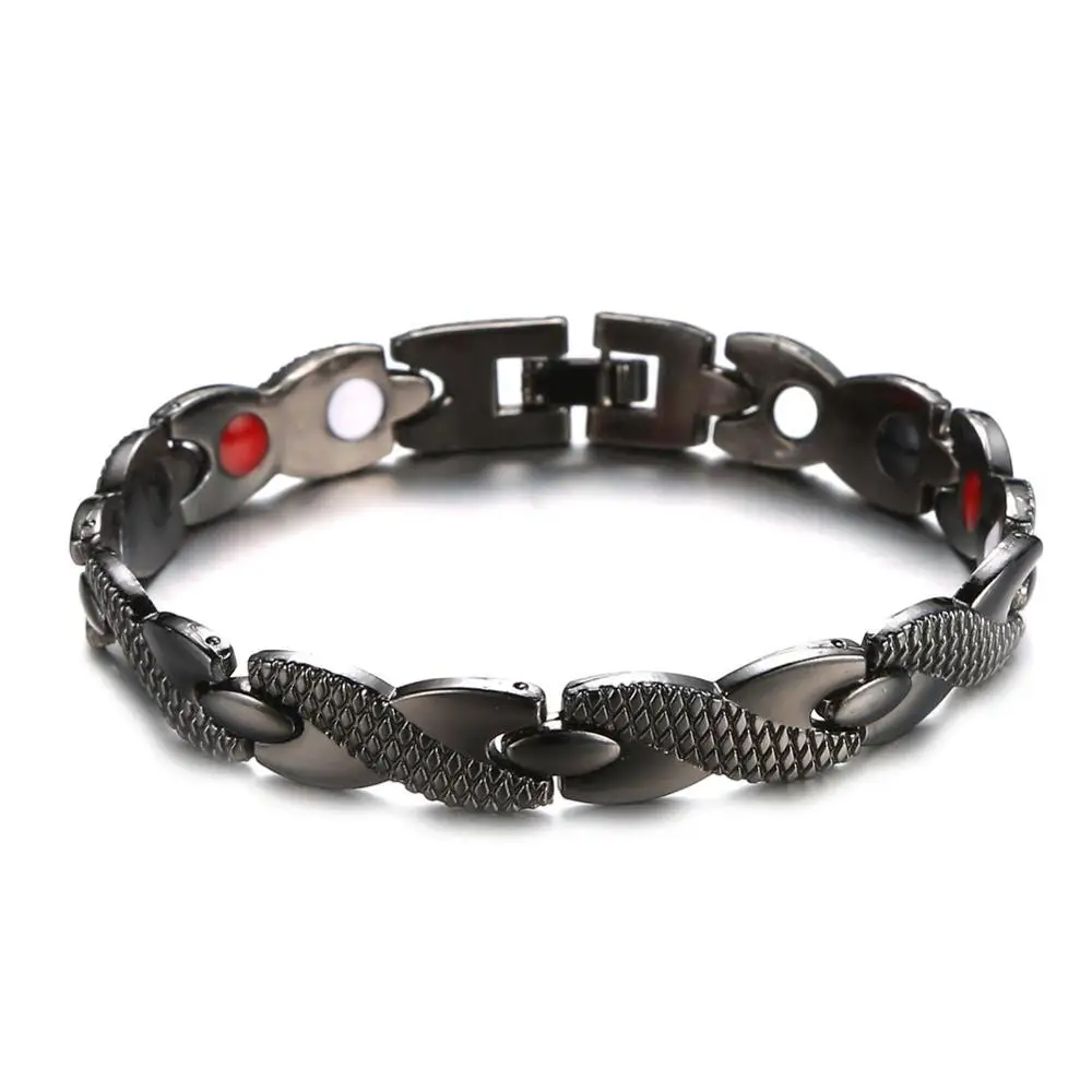 

European and American classic all black snake texture stainless steel pattern magnet health bracelet