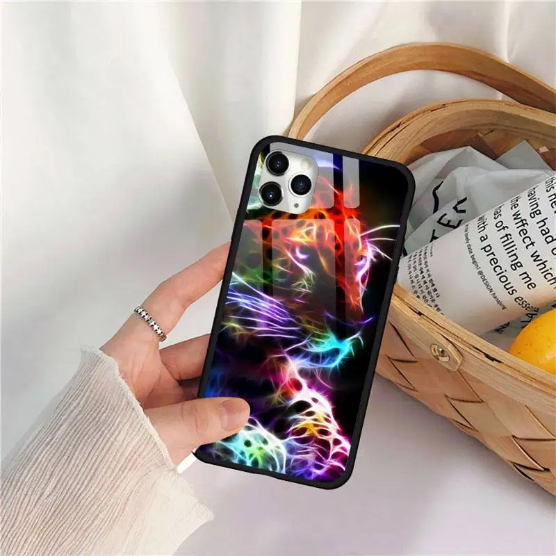 

lovely lion leopard Cheetah Panther Phone Case Tempered glass For iphone 11 12 PRO MAX X XS XR 5C 6 6S 7 8 plus
