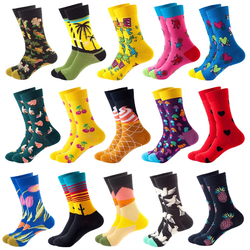 

Женские/мужские счастливые носки с принтом милые цветки Фрукты Ананас кактус Харадзюку Sox красочная Новинка для скейтборда