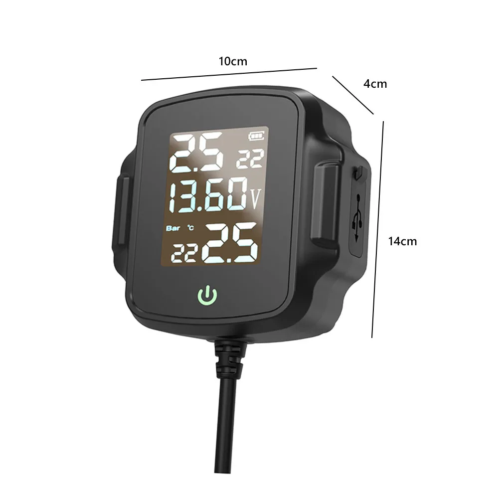 

AN-08A Motorcycle TPMS Motorbike Tire Pressure Monitoring System Tyre Temperature Alarm System with QC 3.0 USB Charger for Phone