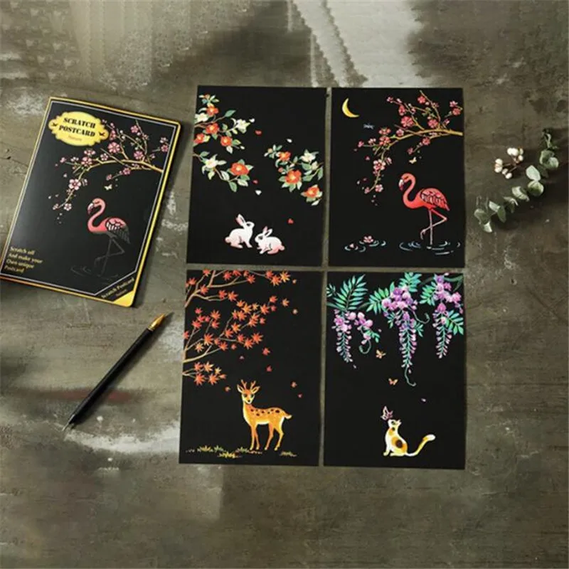 

4pcs/pack Children DIY Magic Colorful Drawing Board Paper Painting Kids Handmade Learning Education Toys Painting Post Cards