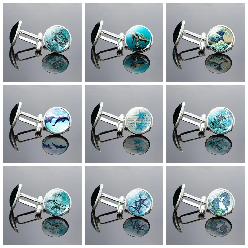 Запонки Blue Ocean искусство ювелирные изделия мужские свадебные классические