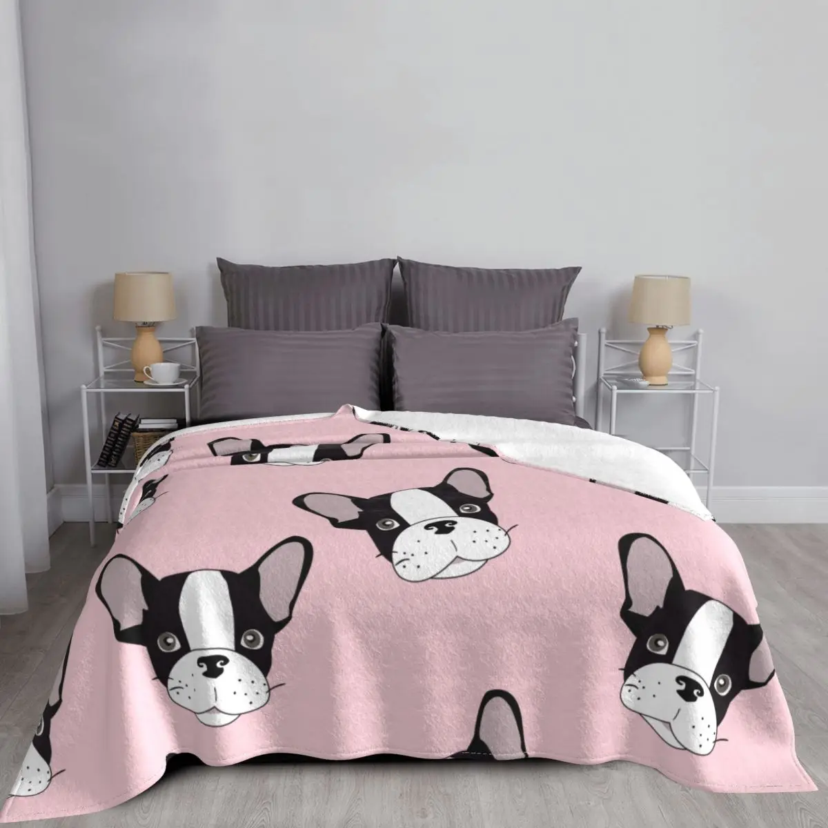 Милый мультяшный щенок одеяло с рисунком французского бульдога плюшевое
