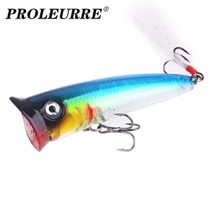 1Pcs Topwater Fishing Lures 7.8cm 10.5g Popper Wobbler Laser Hard Plastic 3D Eyes Artificial Bait Feather Treble Hooks Tackle