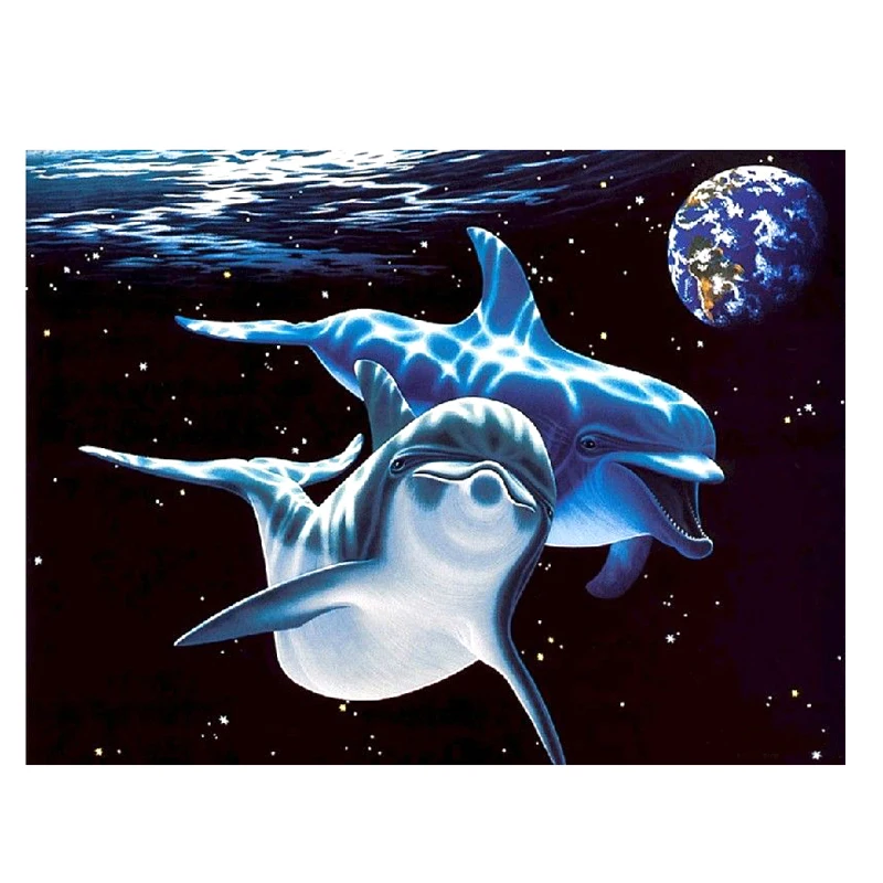 

5D алмазная живопись «сделай сам», Набор для вышивки крестиком, алмазная вышивка, Дельфин-дом, круглая Алмазная мозаика 3d, наклеенные Полные ...