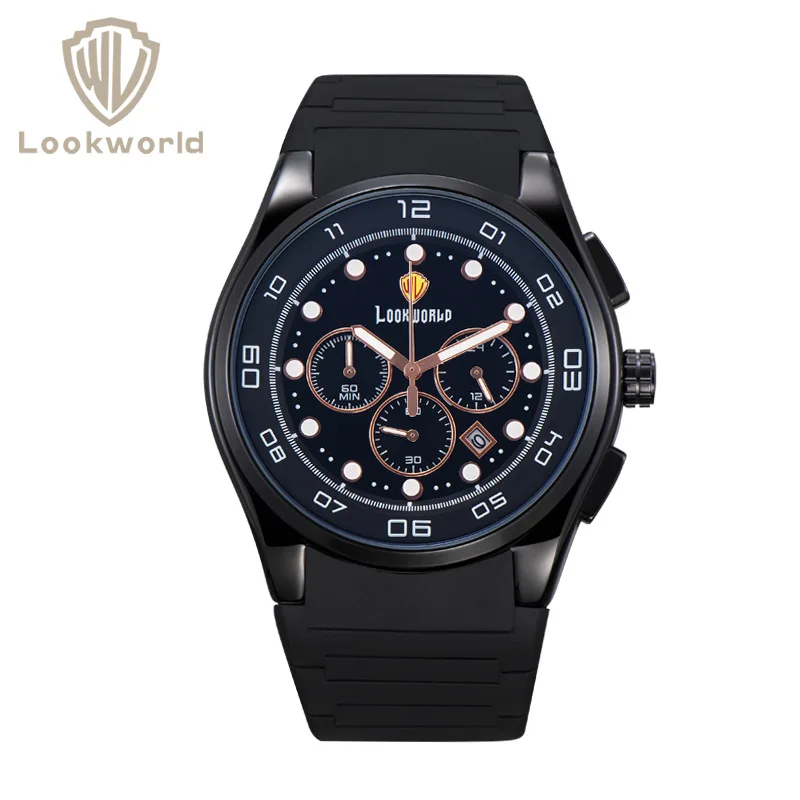 

LOOKWORLD Men's Watch Top Brand Fashion Waterproof Leather Strap Stainless Steel Quartz Sports Men's Chronograph