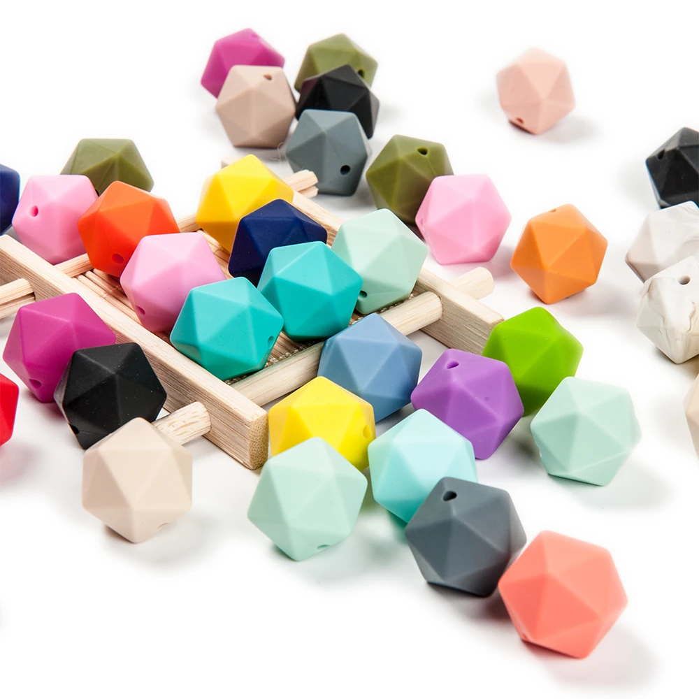 

Cute-idea 200pcs Icosahedron Food Grade Silicone Teething Beads 17mm For Baby Nursing Teething Necklace Food Grade Teether