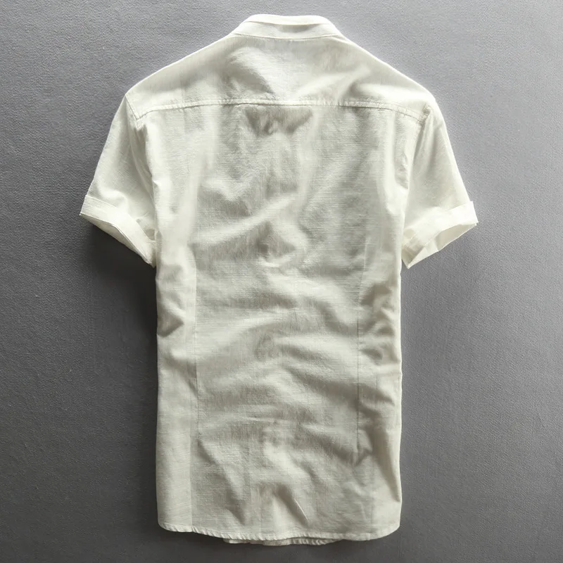 Рубашка мужская с воротником-стойкой винтажная тонкая сорочка из хлопка и льна