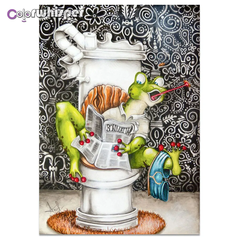 Алмазная живопись 5D полноразмерная/круглая унитаз газета лягушка съедобные мухи