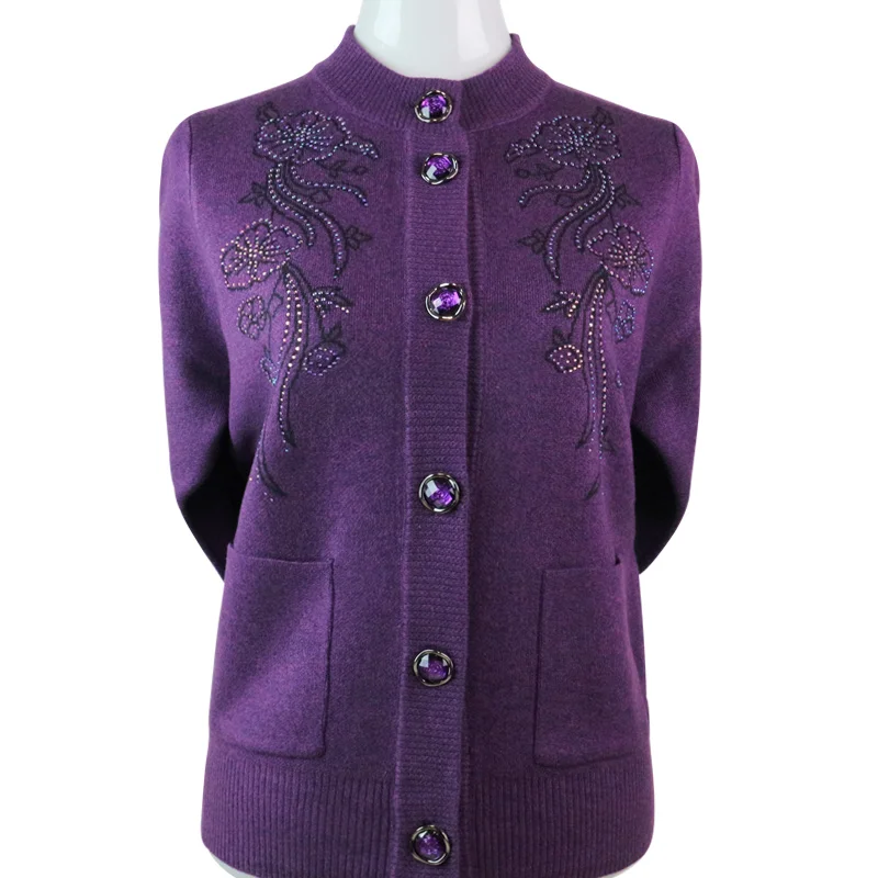 

Middle and old age women's clothes, spring and autumn, mother's clothing, grandma 60-70 years old, wool cardigan, loose coat.
