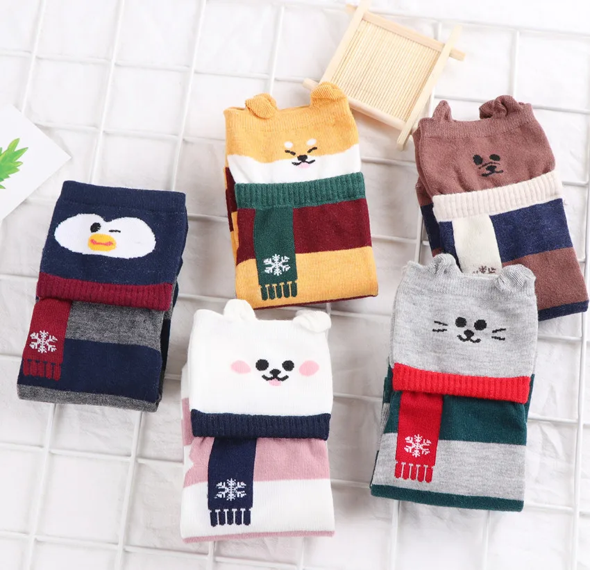 2021 Autumn  Winter Socks New  Straight-Board  Cartoon Series Cat And Dog Cute Christmas Socks In The Middle Cotton Recommended