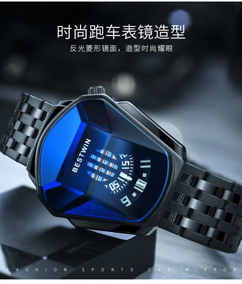 

BESTWIN Luxury Fashion Trend Sports Men's Watch Casual Steel Band Black Technology Watch Milano Waterproof Quartz Watches