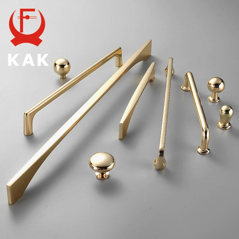 

KAK Zinc Alloy Bright Gold Cabinet Pulls Light Luxury Stylish Kitchen Handles for Furniture Drawer Knobs Cabinet Hardware