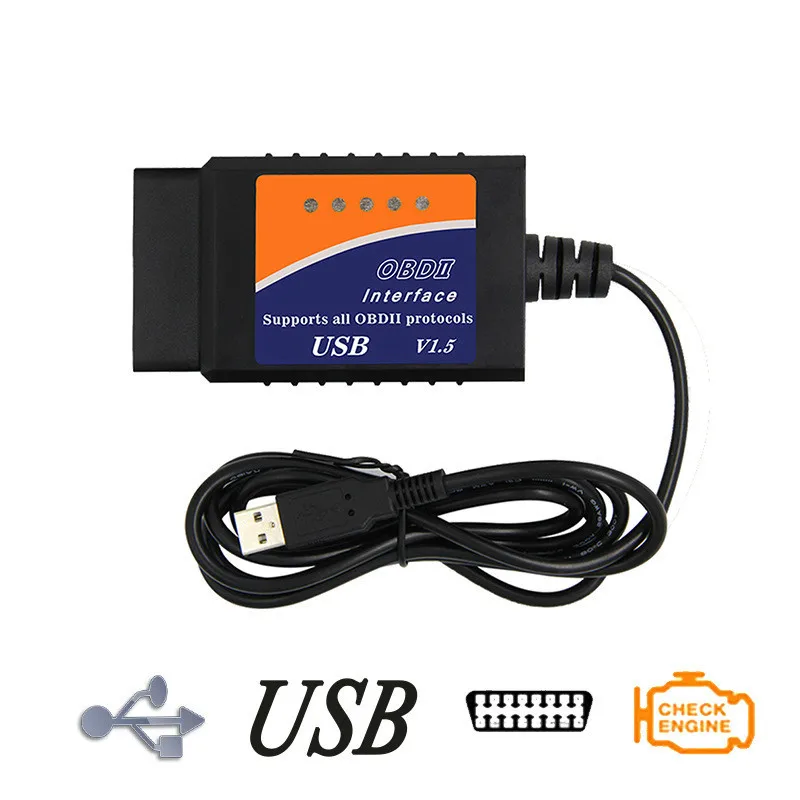 Автомобильный диагностический инструмент USB пластик ELM327 V1.5 OBD считыватель кодов