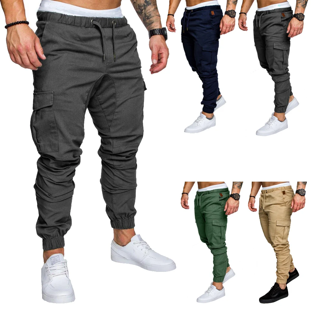 Новинка 2019 Мужские штаны модные для бега повседневные с карманами одноцветные