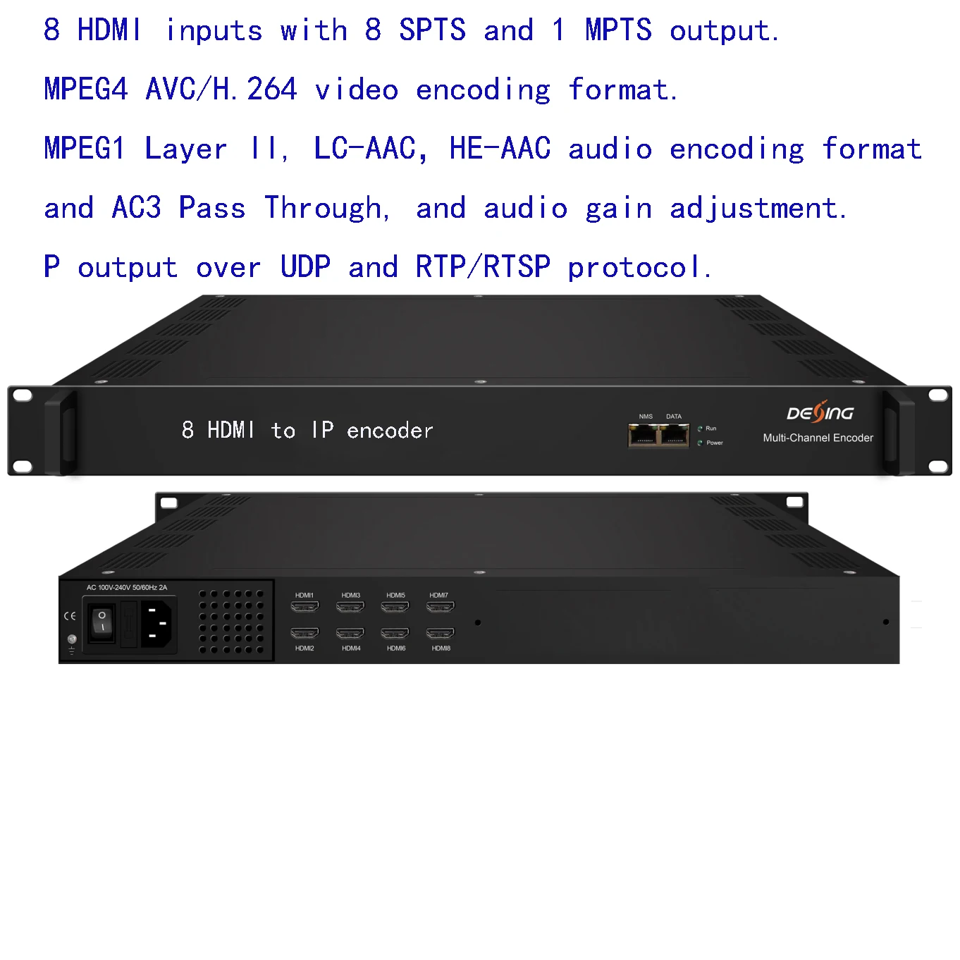 

NDS3228S Multi-channel Encoder, 8/16/24 HDMI to IP encoder, MPEG4 AVC/H.264 video encoding format
