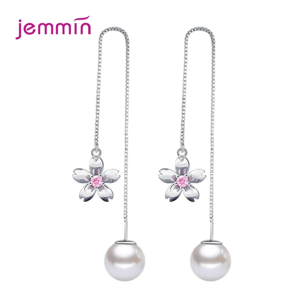 Новинка корейский цветок искусственный жемчуг серьги кристалл 925 Висячие из