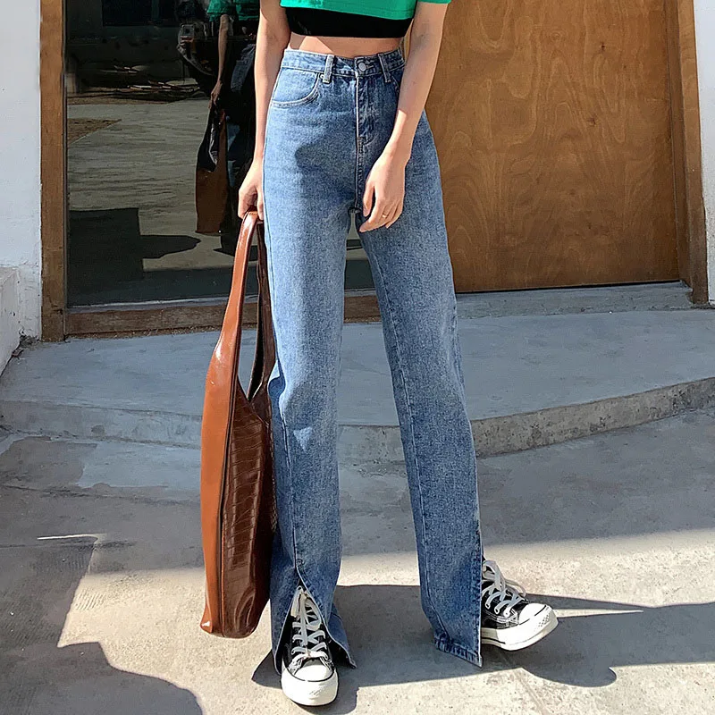 

Vintage Flare Jeans Women Denim Pants 2021 Summer High Waist Slit Leg Streetwear Bell Bottom Fashion Clothes Cut Out Full Length