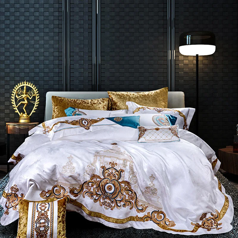 

800TC 4Pcs Satin Cotton Luxury Royal Bedding Set King Queen size Duvet Cover Bed Linens Set Wedding Bedspread Pillow shams