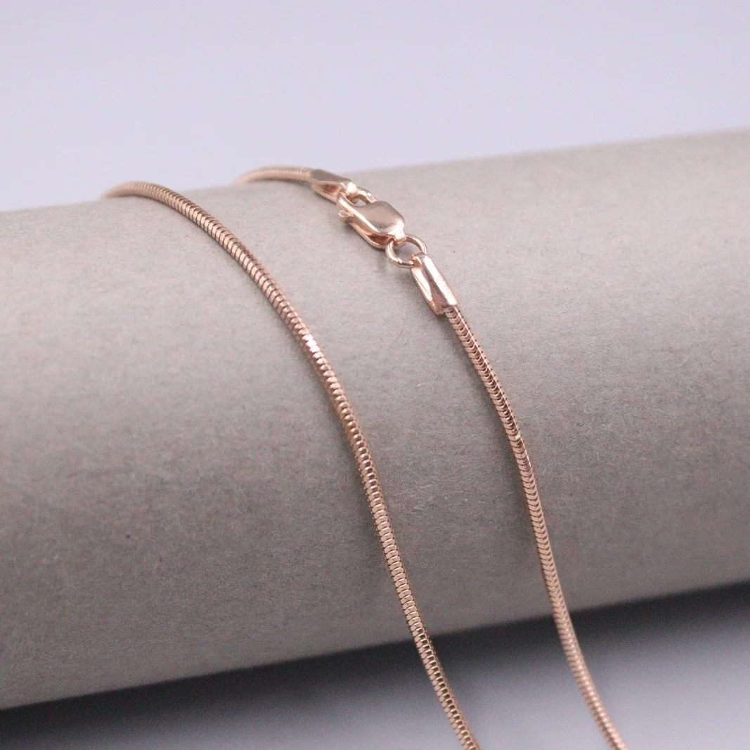 

Au750 Real 18K Rose Gold Chain Neckalce For Women Female 1.0mm Round Snake Chain Choker Gold Necklace 18''L 18K Gold Jewelry