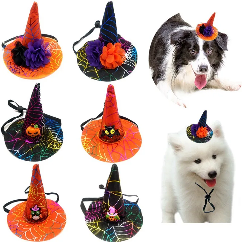 

Halloween Pet Hats Costumes Spider Pumpkin Hat-Dog Cat Witch Wizard Hat for Halloween Christmas Party