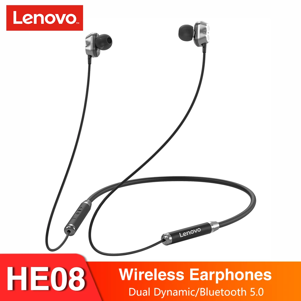 Оригинальные наушники Lenovo HE08 с двойным динамическим шейным ободом Bluetooth 5 0 новые