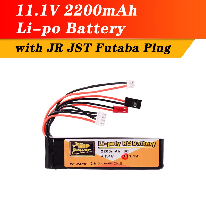 Новый литий полимерный аккумулятор ZOP Power 11 1 В 2200 мАч 8C 3S JST JR штекер Futaba