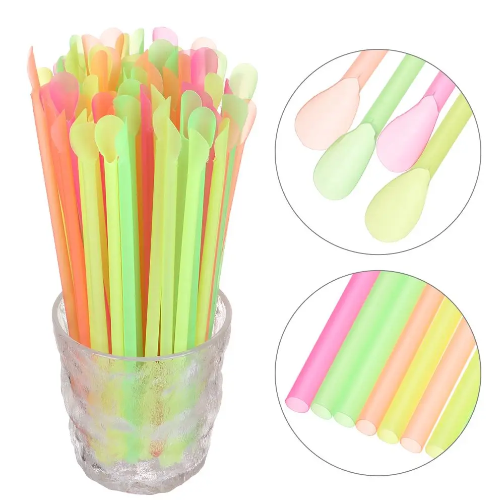

Disposable Straight Straw Soft Drinking Supplie Colorful Spoon Straws Milkshake Straws 100PCS