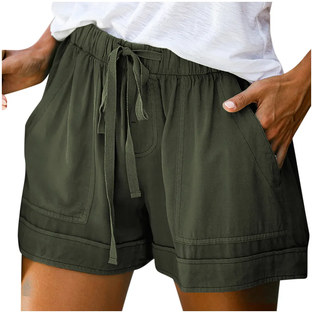 

High waisted Pockets Solid Elastic Shorts Street Bermuda Fashion Casual Daily Wear Fitness shorts Shorts Women's Drop Shipping