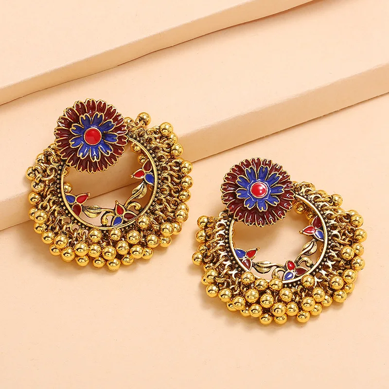 

Indian Jhumka Ear Rings For Women Girl Pendientes Beads Vintage/Dangle Earring Jewelry Gold Color Kolczyki Boho Pearl Aesthetic