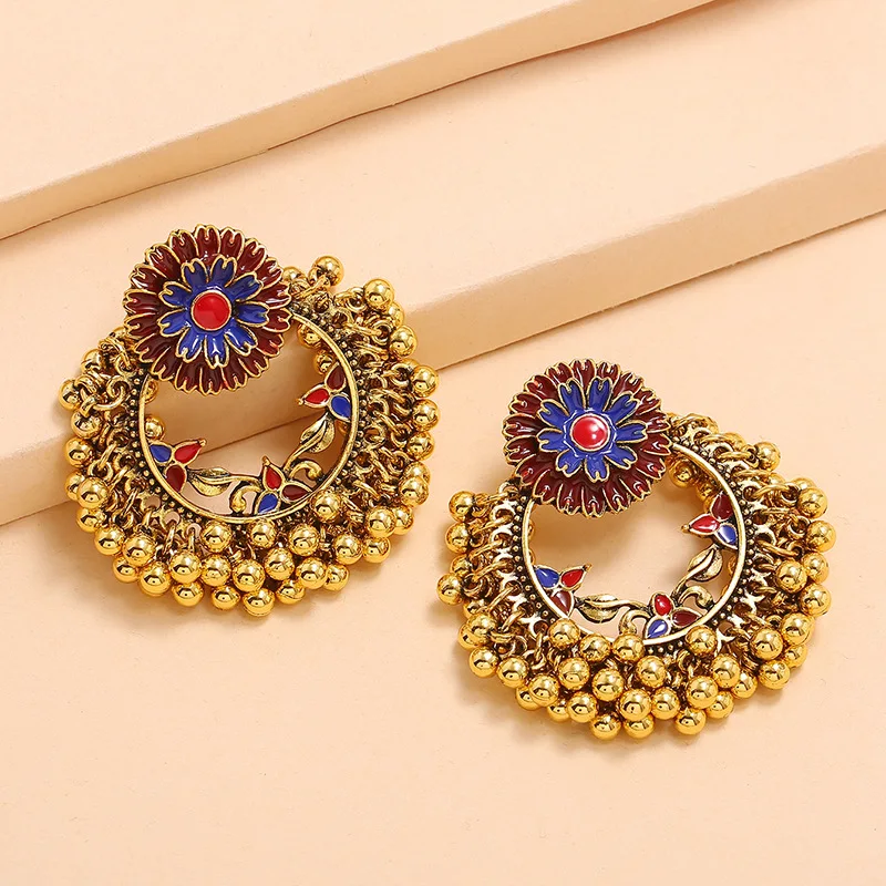Индийские серьги Jhumka для женщин и девушек с бусинами винтажные/Висячие ювелирные