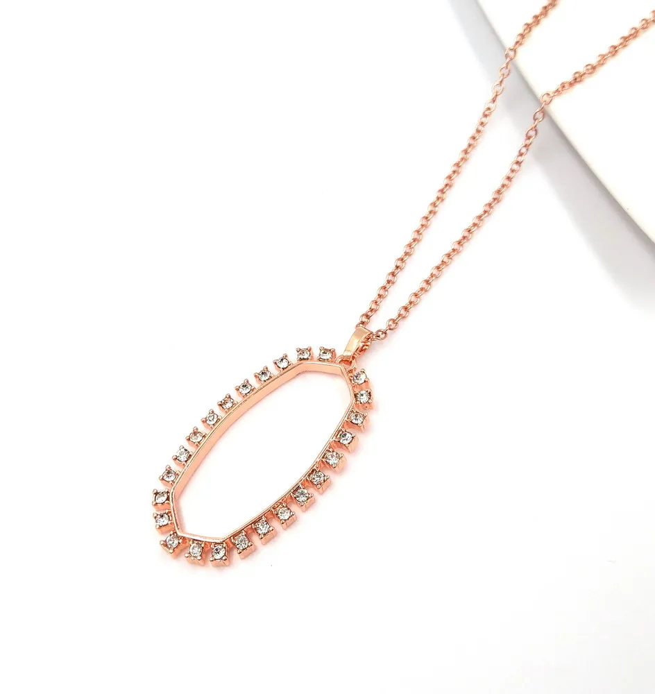 Rose oval crystal Модные большие двойные капли воды ожерелье кулон для женщин - Окраска металла: Rose oval crystal