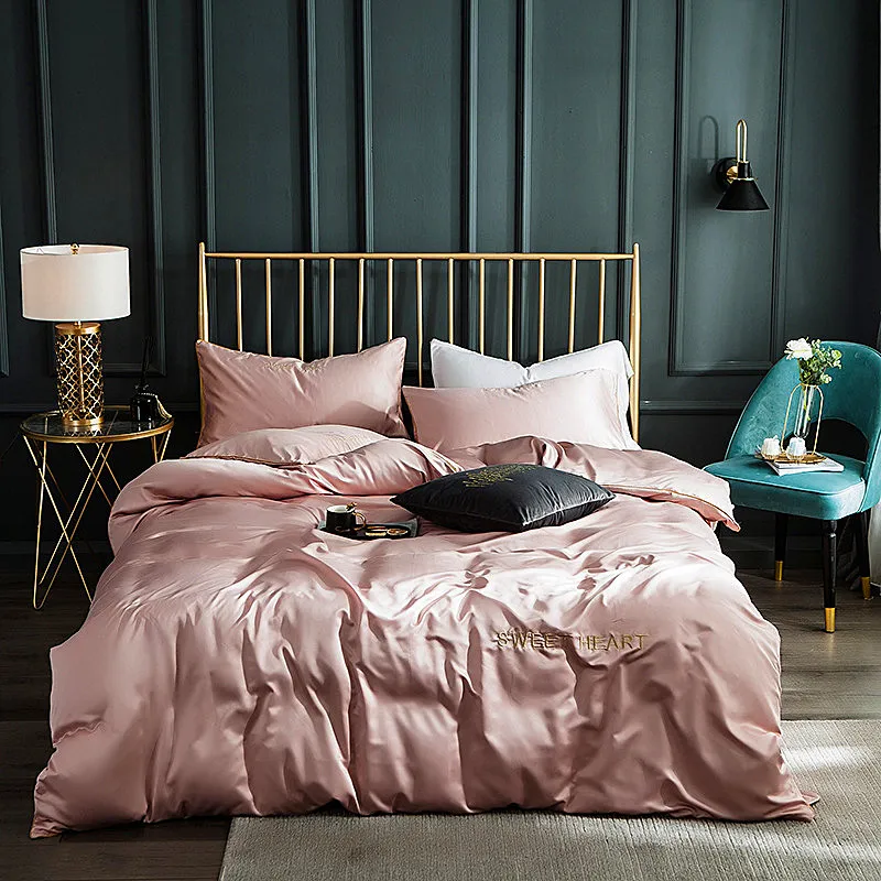 

Комплект постельного белья из моющегося шелка, удобное королевского размера, чехол для кровати для дома, спальни, однотонный пододеяльник, ...